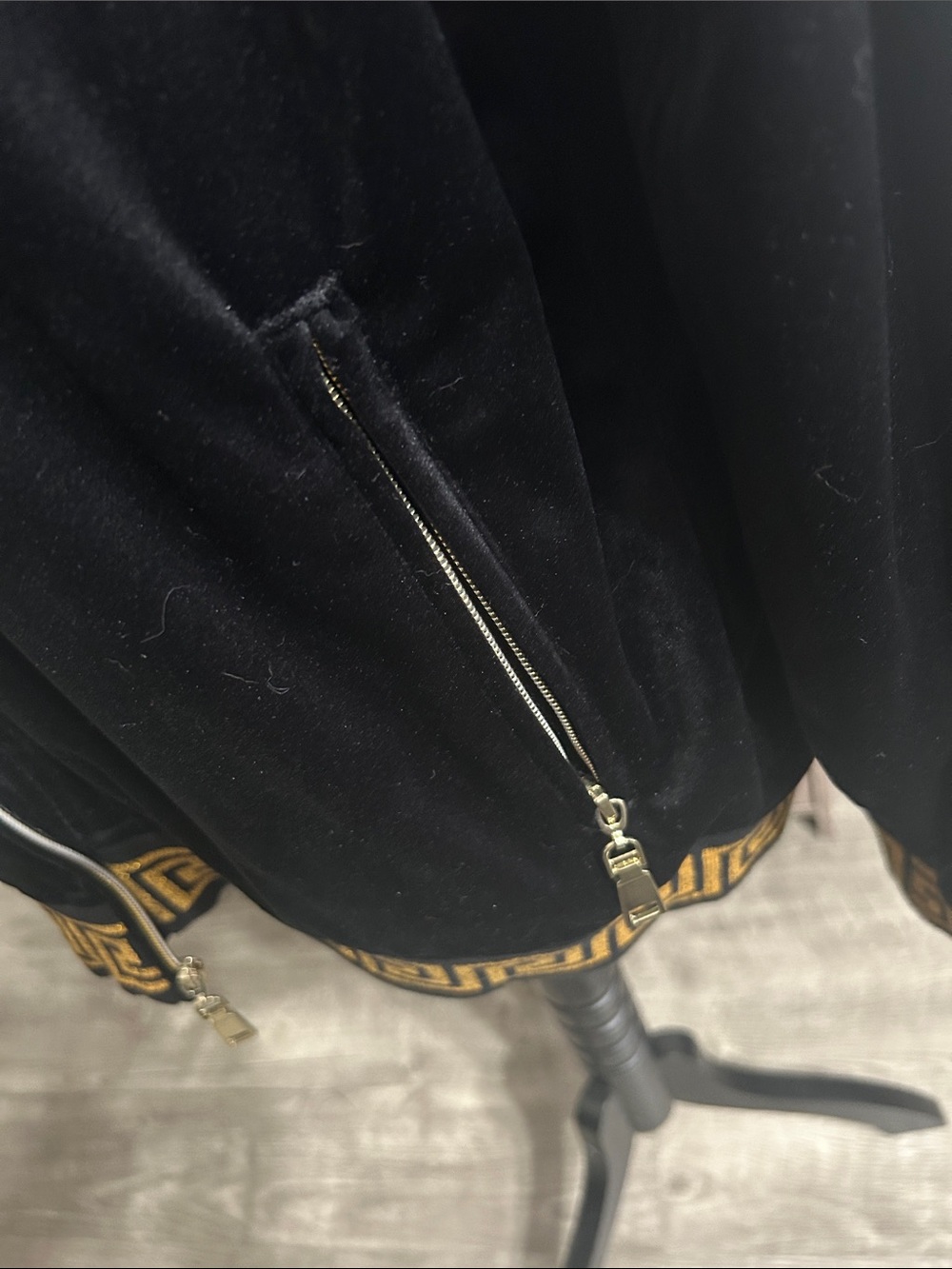Black Velvet Bomber Jacket with Gold Greek Key Trim - Picture 4 of 10